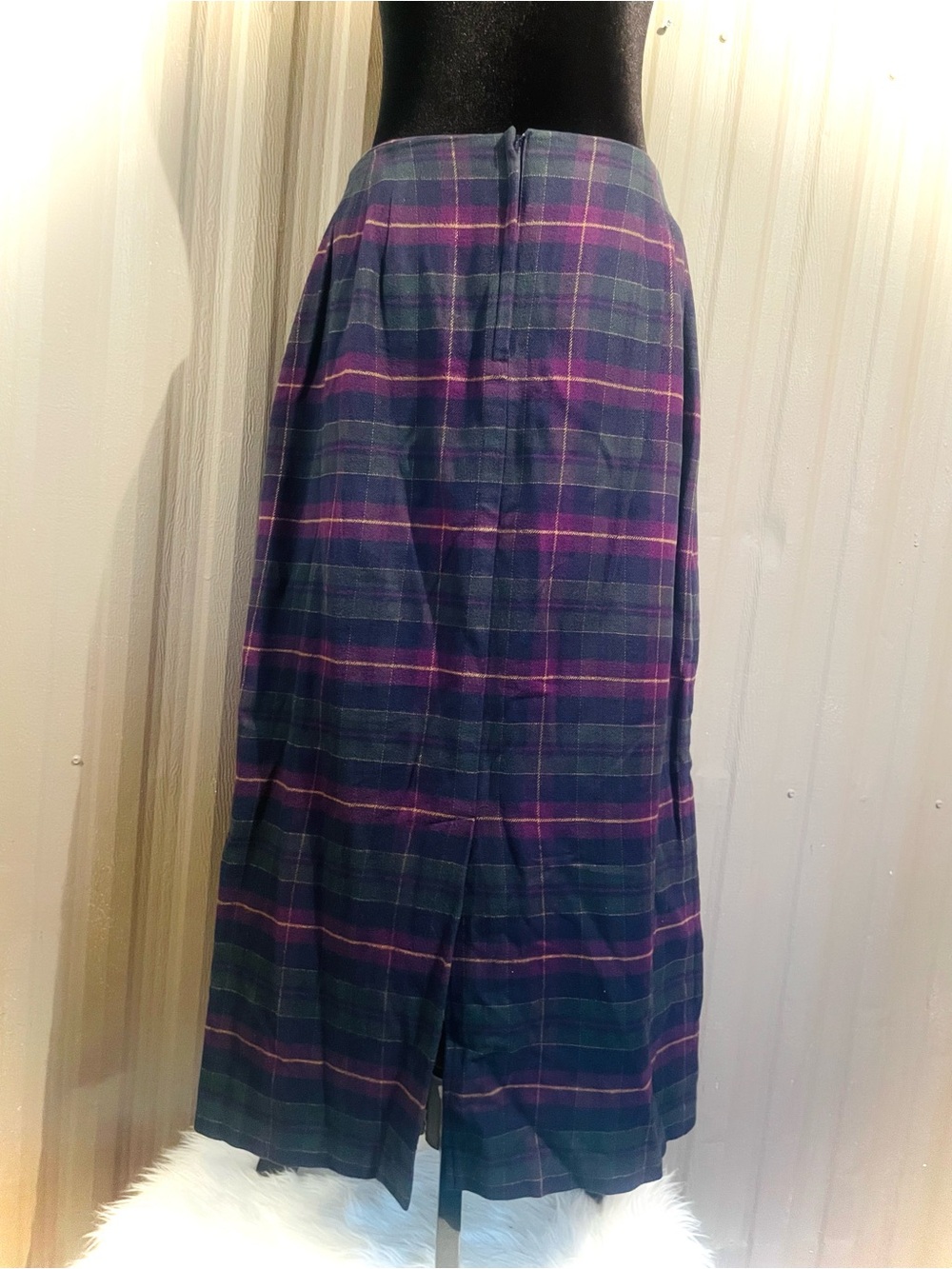 VTG Talbots Long Faux Wrap Skirt Green Purple Plaid Flannel Maxi sz 12 - Picture 7 of 14